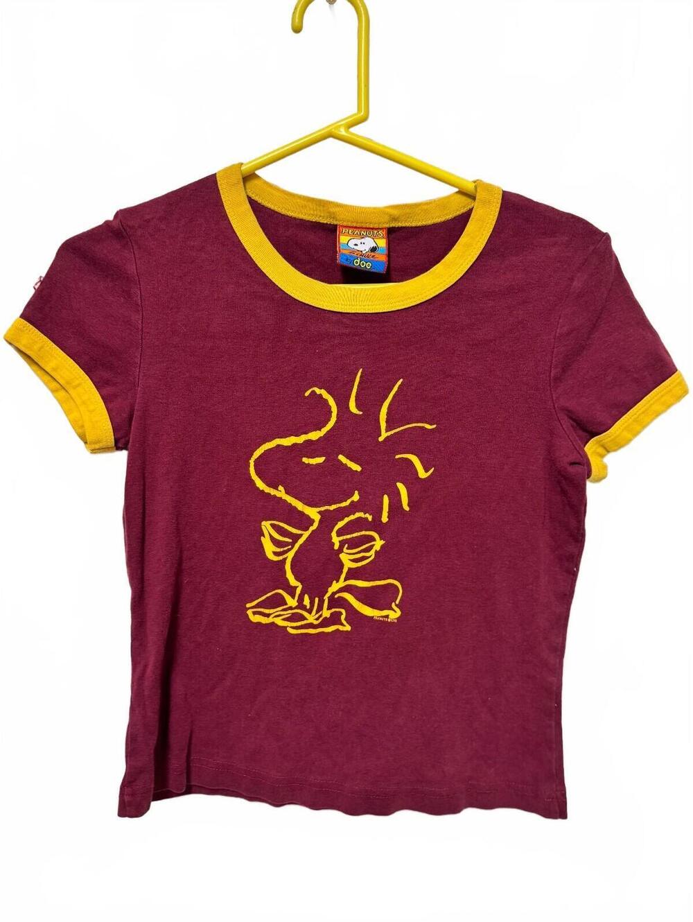 Vintage Doe Peanuts Woodstock Ringer T-Shirt XL Maroon Yellow